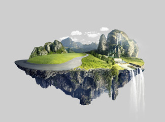 Amazing island with grove floating in the air - obrazy, fototapety, plakaty