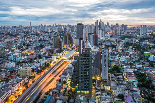 Bangkok dawn, City scape view on metropolis of Thailand