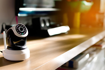 The CCTV security camera operating in home.
