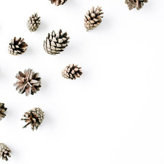 minimal creative cone arrangement pattern on white. flat lay, top view. christmas background wallpaper.