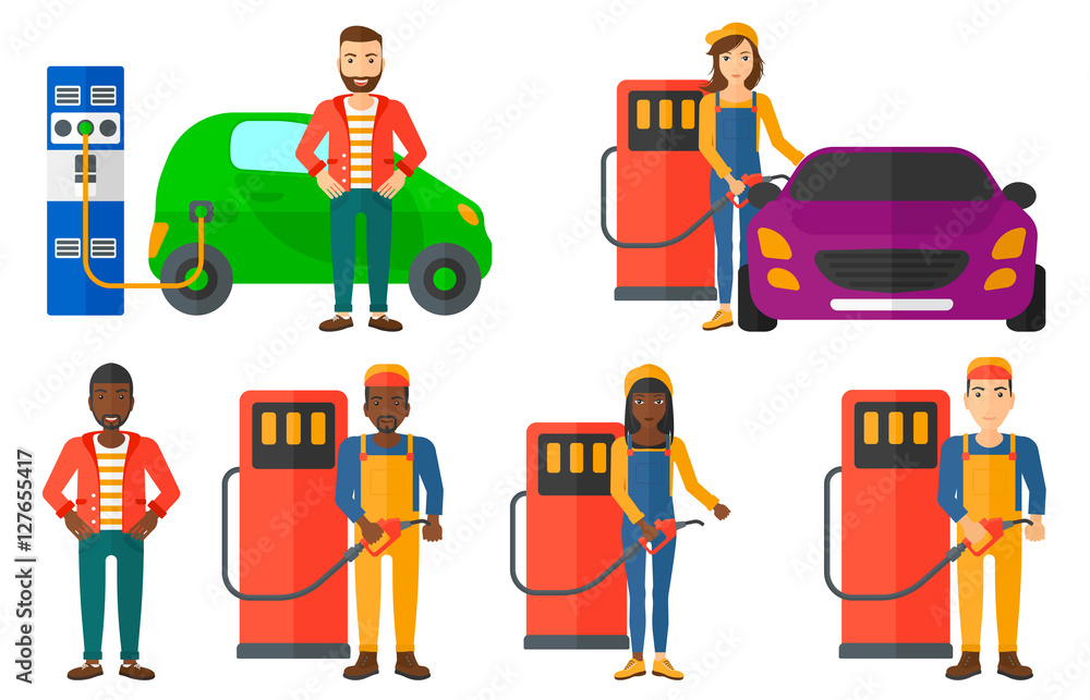 Poster vector set of characters on ecology issues.