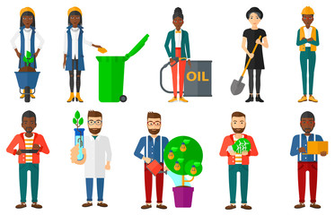 Naklejka premium Vector set of characters on ecology issues.