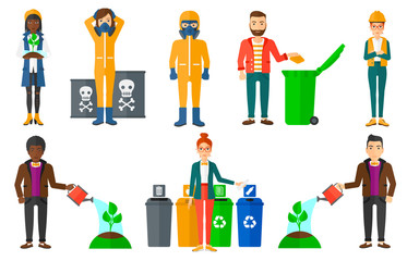 Vector set of characters on ecology issues.