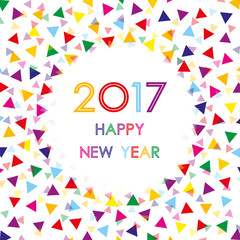 happy new year 2017 and colorful triangle pattern on white background (vector)