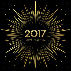 Happy new year 2017 with golden fireworks on black color background (vector)