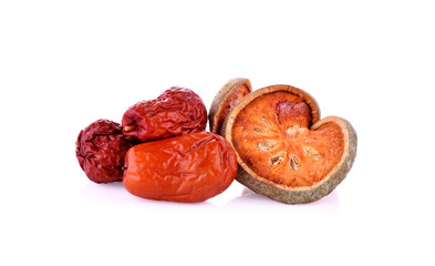 Dried red date or Chinese jujube on white background