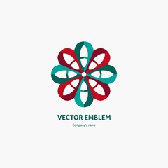 Kaleidoscope big bud. Surround abstract blossom. Beautiful blue and red logo.