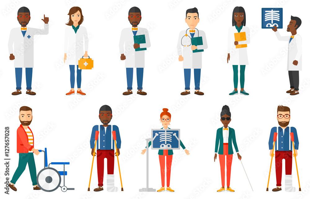 Poster vector set of doctor characters and patients.