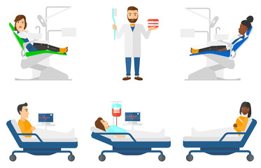 Vector set of doctor characters and patients.