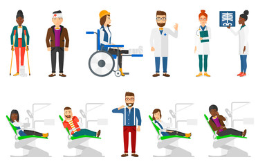 Fototapeta na wymiar Vector set of doctor characters and patients.