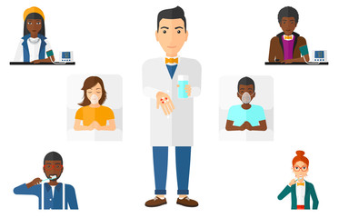 Fototapeta premium Vector set of doctor characters and patients.