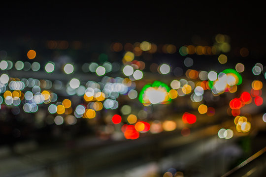 bokeh night life blur and defocus traffic in Bangkok Thailand, N