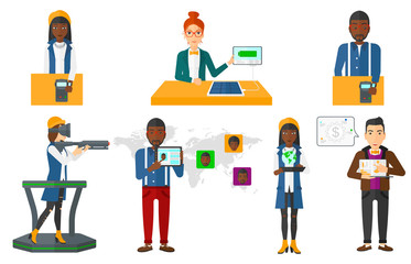 Vector set of people using modern technologies.