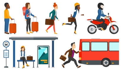 Transportation vector set with people traveling.