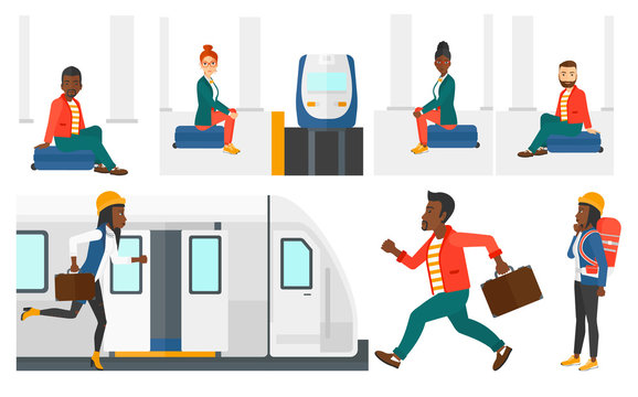 Transportation vector set with people traveling.
