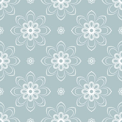Oriental llight blue and white ornament. Fine vector traditional pattern with volume 3D elements, shadows and highlights