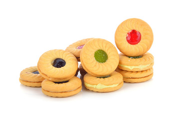 cookies with fruit jam isolated on white background