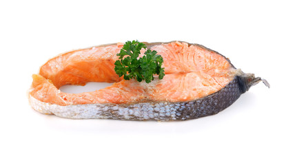 Salmon steak on white background