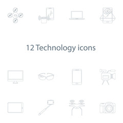 technology icons vector set in outline style