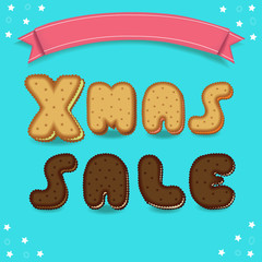 Xmas sale. Cookies chocolate font.