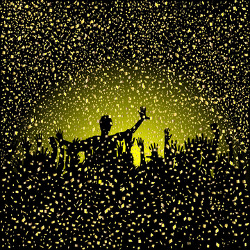 Confetti background with silhouettes of party people