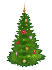 Christmas tree/ Isolated Christmas tree with lights and decorations on white background