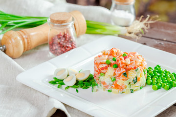 Russian salad with shrimps
