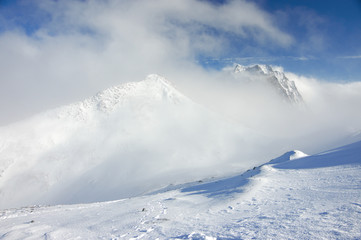 Snowy mountains landscape