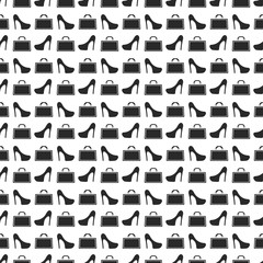 Seamless background from shoes with high heels and a bag, vector illustration.
