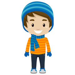 Vector Illustration of Little Boy wearing Winter Clothes