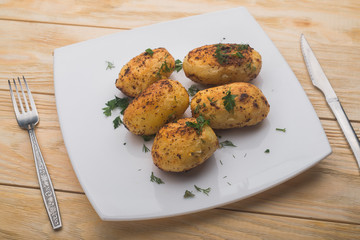 fried potatoes on wood table