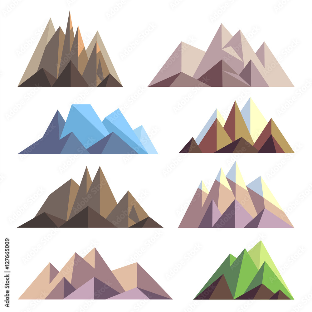 Poster mountains in polygon origami style vector elements for landscape