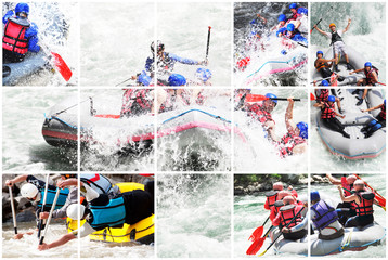 Whitewater rafting collage