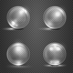Shine 3D glass spheres, magic balls, crystal orbs vector set