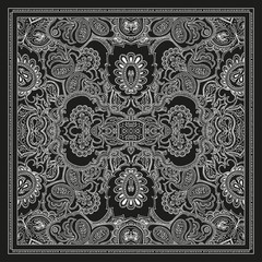 Bandanna shawl fabric print, silk neck scarf, kerchief design vector decoration