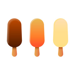 Ice cream collection of eskimo pie with white dark, orange and white chocolate on white background vector illustration