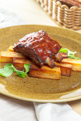 Close up view of barbecue ribs