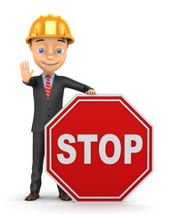 3d businessman stop sign on a white background