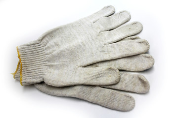 
Working knitted gloves on white background