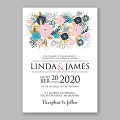 Wedding invitation template with watercolor winter flower christmas wreath pine branch Baby shower invitation template with watercolor tropical flower wreath