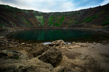 Kerid crater lake in Iceland.