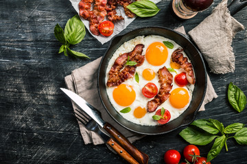 Pan of fried eggs