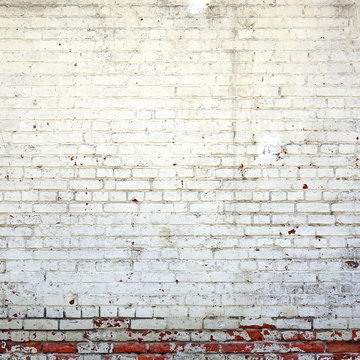 Red Brick Wall With  Shabby White Plaster Rectangular Background