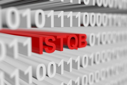 ISTQB as a binary code with blurred background 3D illustration