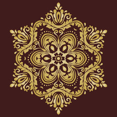 Elegant vector brown and golden ornament in classic style. Abstract traditional pattern with oriental elements