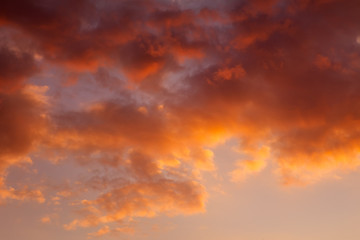 Fiery orange colorful sunset sky. Beautiful sky.