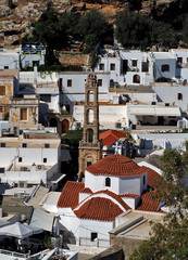 Old town of Lindos, Rodes - view on church and belfry