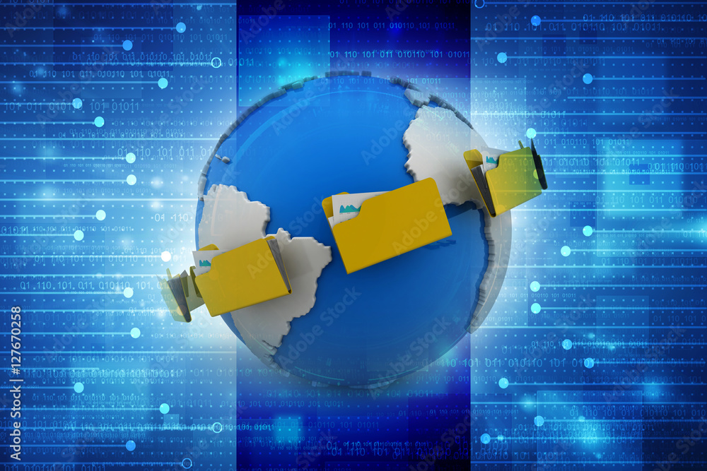 Poster 3d rendering file folders around earth