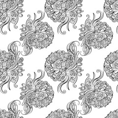 black and white seamless pattern in a zentangle style, Hand-drawn design illustration
