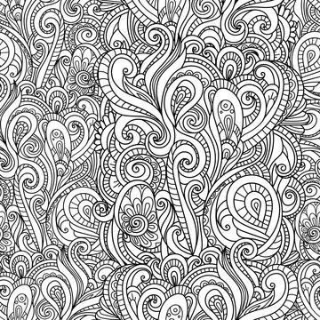 black and white seamless pattern in a zentangle style, Hand-drawn design illustration